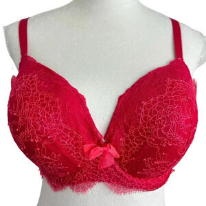 Victorias Secret Size 36DDD Bra Dream Angels Lined Demi Red Lace Bow Underwire